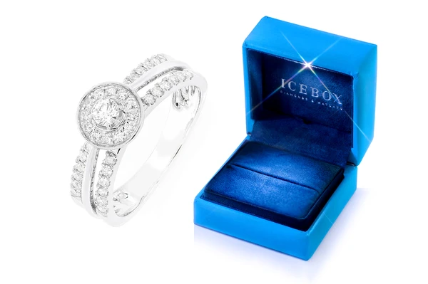 .50ctw Round - Double Band Halo - Diamond Engagement Ring - All Natural