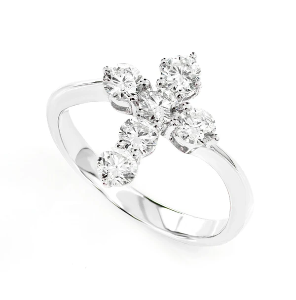 Pointed Cross Diamond Ring 14k Solid Gold 0.90ctw
