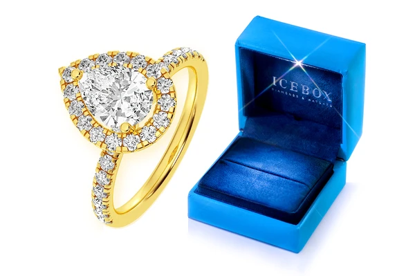 Thav - 1.00ct Pear Solitaire - Scallop Halo One Row - Diamond Engagement Ring - All Natural