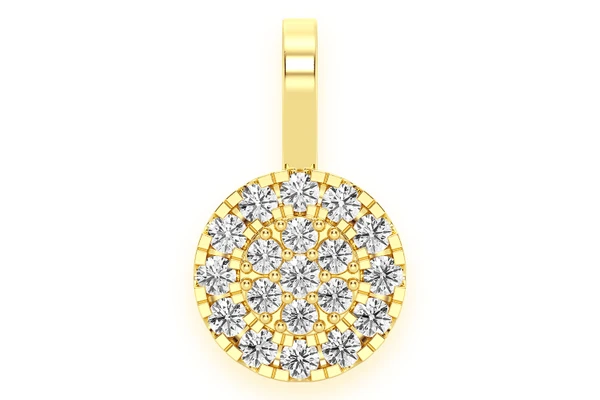 Round Two Tier Halo Diamond Pendant 14k Solid Gold 0.55ctw