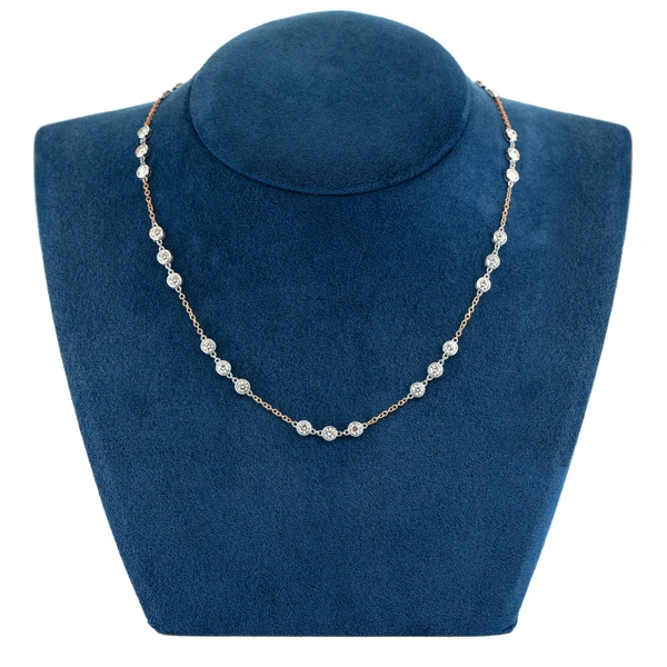 Trio Bezel Set Diamond Necklace Connected 14k Solid Gold 3.65ctw