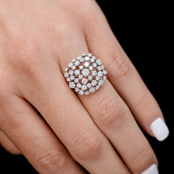 Cluster Diamond Cocktail Ring 14k Solid Gold 1.85ctw