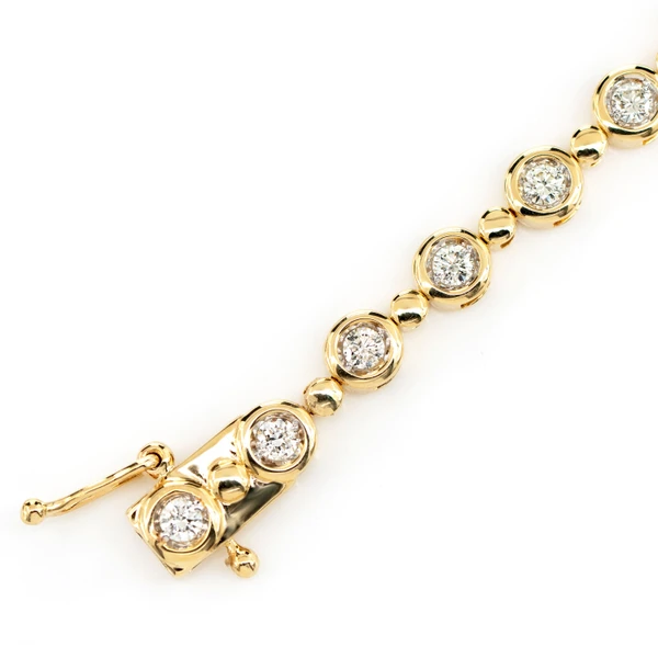 Diamond Bezel Beaded Link Bracelet 14k Solid Gold 1.75ctw 