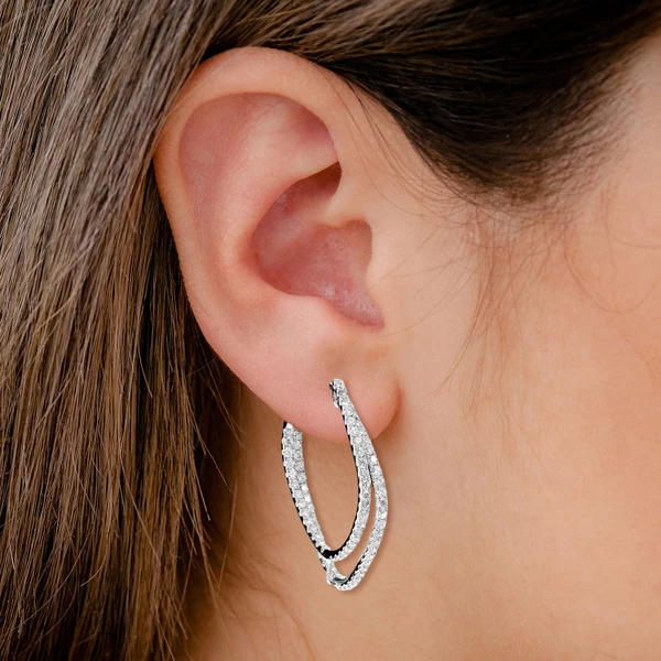 Diamond Uneven Inside-Outside Hoop Earrings 14k Solid Gold 2.75ctw