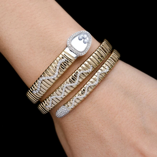 Abstract Snake Wraparound Diamond Bangle Bracelet 14k Solid Gold 1.30ctw