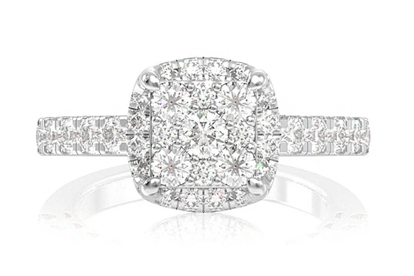 1.00ctw - Square Cluster Halo - Diamond Engagement Ring - All Natural
