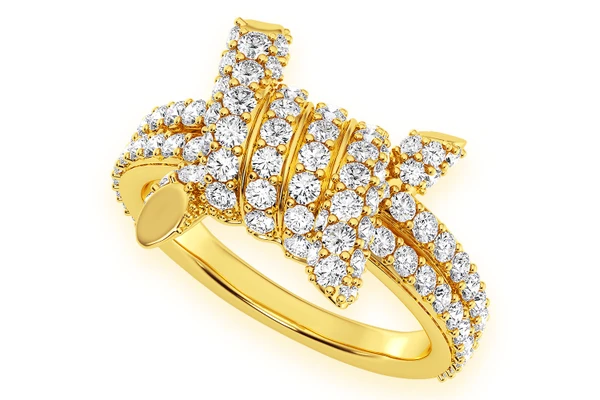 Barbed Wire Diamond Ring 14k Solid Gold 1.70ctw