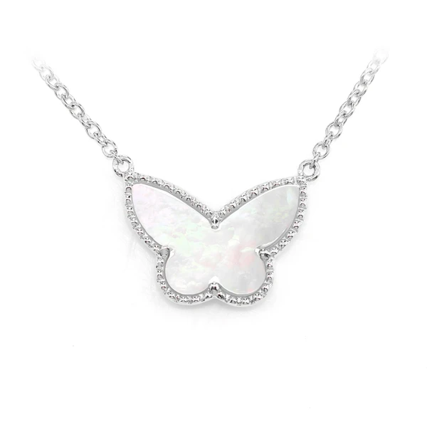 Mother Of Pearl Butterfly Necklace Attached 14k Solid Gold 