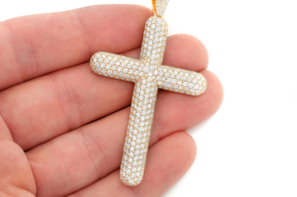 Bubbly Cross Diamond Pendant 14k Solid Gold 8.50ctw