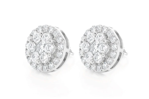 Halo Flower Stud Diamond Earrings 14k Solid Gold 4.00ctw