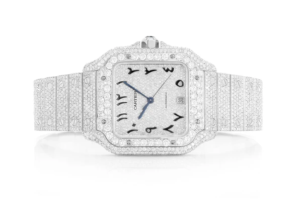 Cartier Santos De Cartier Steel 40MM (4072) - 20.50ctw Fully Iced Out Custom Hebrew Pave Dial