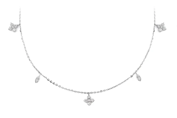 Clover And Marquise Dangling Diamond Station Necklace 14k Solid Gold 0.25ctw