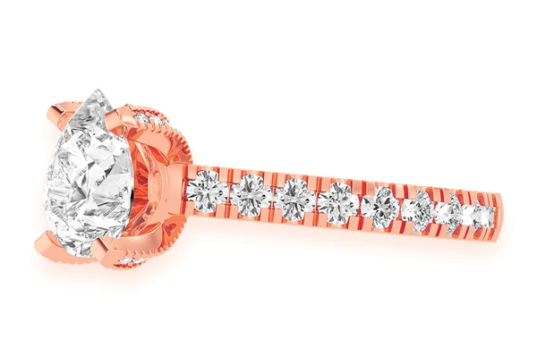 Thinn - 2.00ct Pear Solitaire - Single Row Scallop - Diamond Engagement Ring - All Natural