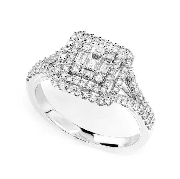 Double Halo Split Shank Diamond Ring 14k Solid Gold 0.75ctw 