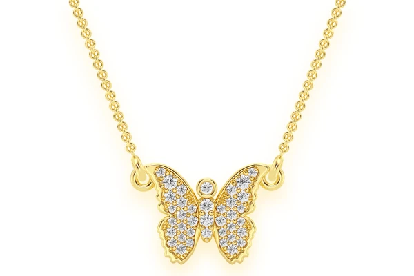 Butterfly Diamond Necklace Connected 14k Solid Gold 0.20ctw
