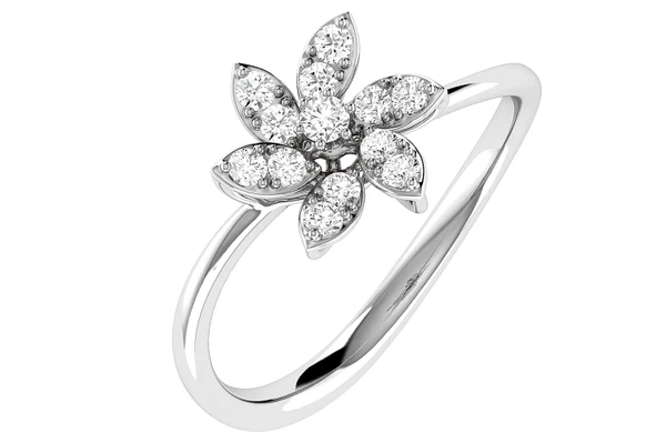 Flower Diamond Ring 14k Solid Gold 0.25ctw