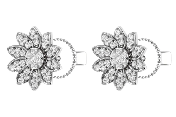 Sunflower Diamond Stud Earrings 14k Solid Gold 0.30ctw