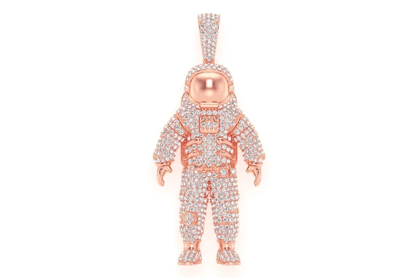 Astronaut Space Diamond Pendant 14k Solid Gold 4.25ctw