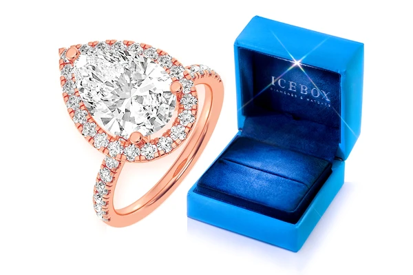 Thav - 3.00ct Pear Solitaire - Scallop Halo One Row - Diamond Engagement Ring - All Natural