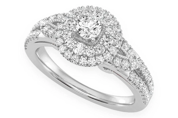 0.75ctw - Round Two Tier Halo - Diamond Engagement Ring - All Natural