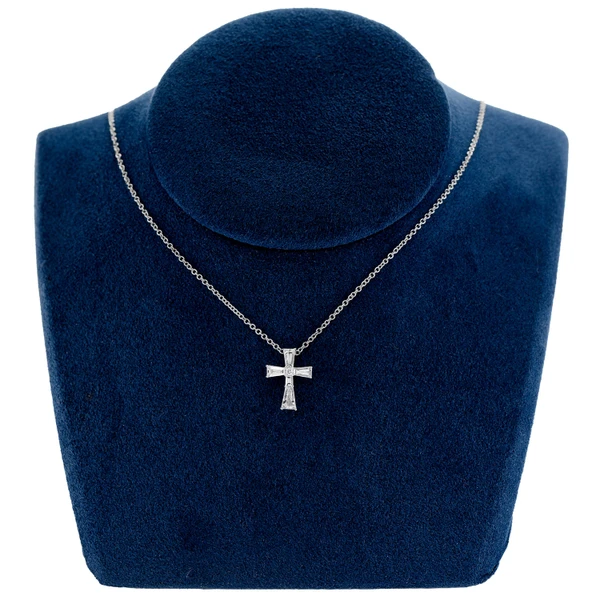 Flared Baguette Diamond Cross Pendant Necklace 14k Solid Gold 0.60ctw