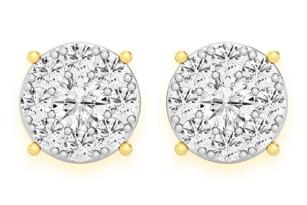 1.50ctw Mosaic Stud Diamond Earrings 14k Solid Gold