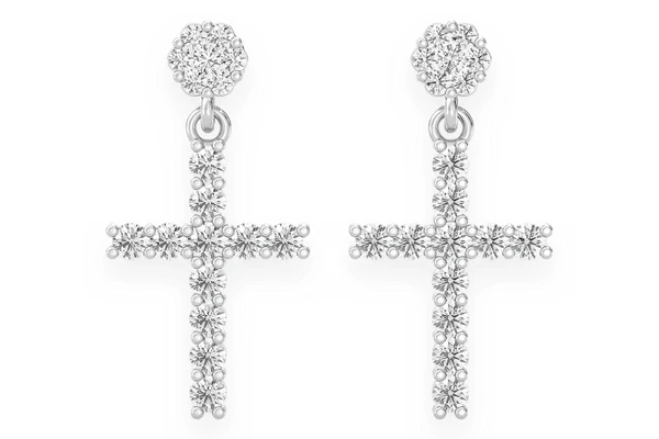 Cross Dangling Stud Diamond Earrings 14k Solid Gold 1.25ctw