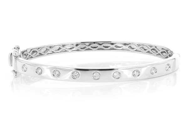 Gypsy Set Diamond Bangle Bracelet 0.35ctw 14k Solid Gold