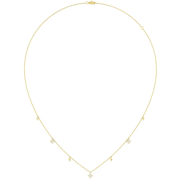Clover Diamond Station Necklace 14k Solid Gold 0.25ctw