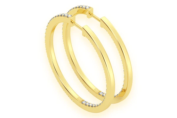 Medium Inside-Out Hoop Diamond Earrings 14k Solid Gold 2.75ctw