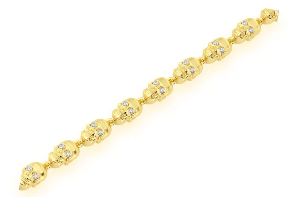 Black Diamond & White Diamond Skull Link Bracelet 14k Solid Gold 1.50ctw