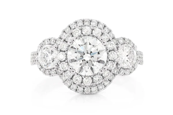 1.25ct Round Solitaire Double Halo Diamond Engagement Ring 14k Solid Gold