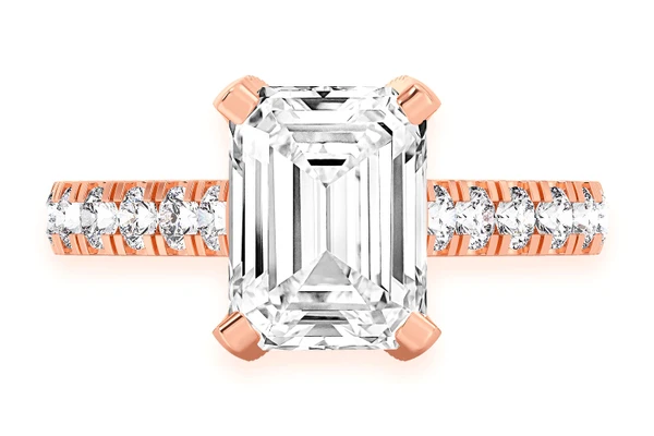 Thinn - Emerald Cut One Row Under Halo Diamond Ring 14k Solid Gold 3.00ctw