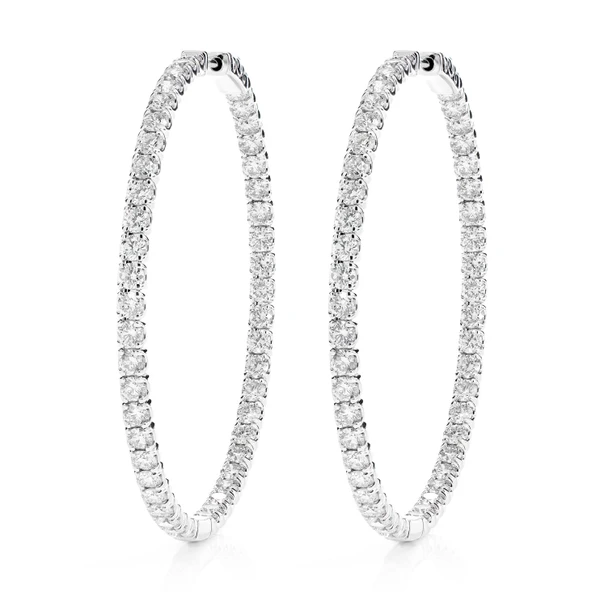 8pt Two Inch Inside Outside Diamond Hoop Earrings 14k Solid Gold 8.00ctw