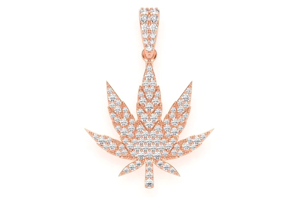 Icebox - Cannabis Leaf Diamond Pendant 14k Solid Gold 1.60ctw