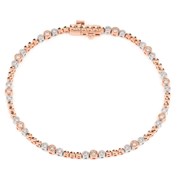 Beaded Milgrain Trio Diamond Bracelet 14k Solid Gold 0.60ctw