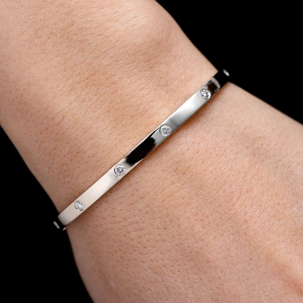 Thin Gypsy Set Diamond Bangle Bracelet 14k Solid Gold 0.35ctw 