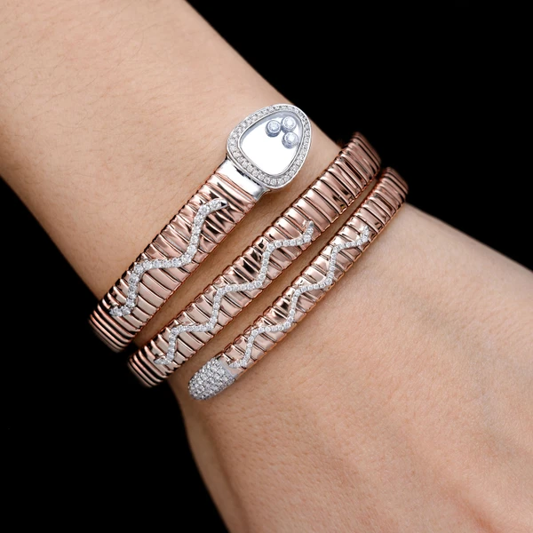 Abstract Snake Wraparound Diamond Bangle Bracelet 14k Solid Gold 1.30ctw