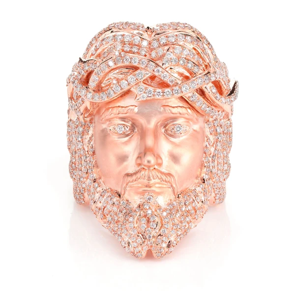 Jesus Signet Crown Of Thorns Diamond Ring Solid Gold 3.25ctw