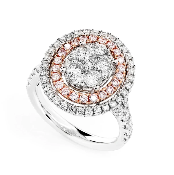 Oval Cluster Double Diamond Halo Ring 14k Solid Gold 1.50ctw