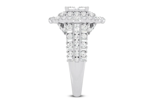 3.25ctw - Square Double Halo Cluster Wide Band - Diamond Engagement Ring - All Natural