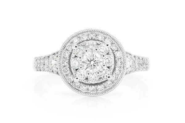 1.00ctw - Antique Round Cluster Halo - Diamond Engagement Ring - All Natural