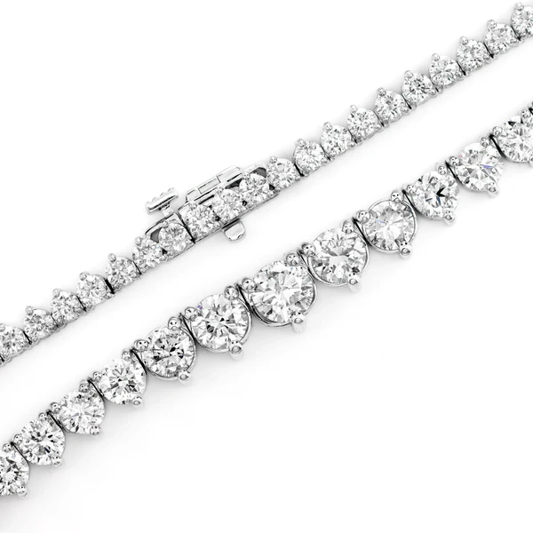 Graduated Three-Prong Diamond Tennis Necklace 14k Solid Gold 15.65ctw