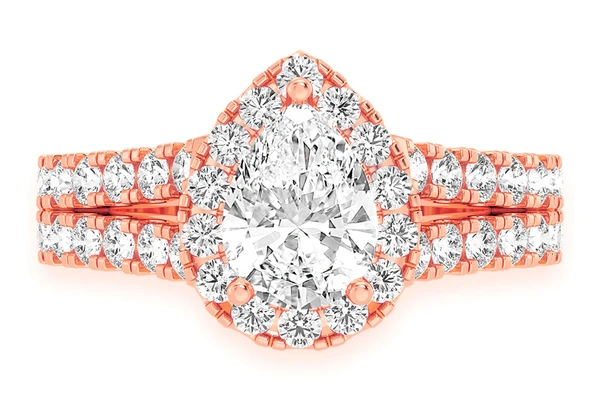 Sphinx - 1.00ct Pear Solitaire - Two Row Split Scallop - Diamond Engagement Ring - All Natural