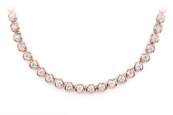Bezel Set Miracle Diamond Tennis Necklace 14k Solid Gold 5.66ctw