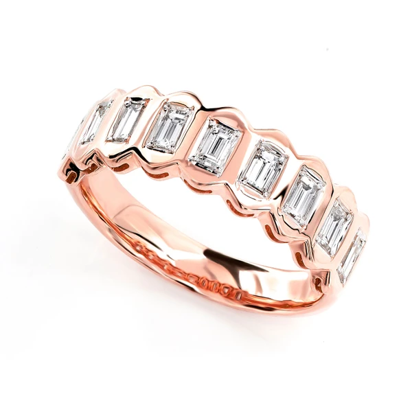 Nine Stone Baguette Bezel Set Diamond Band Ring 14k Solid Gold 0.55ctw