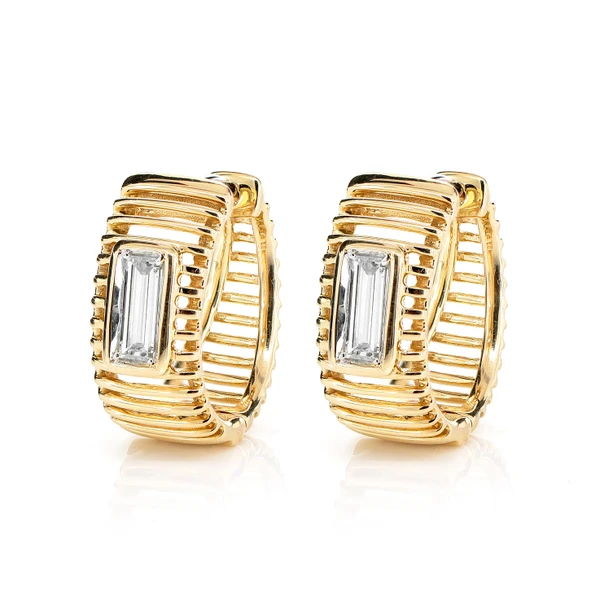 Lined Baguette Diamond Hoop Earrings 14k Solid Gold 0.35ctw