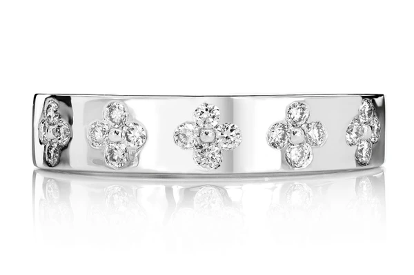 Diamond Clover Band Ring 14k Solid Gold 0.25ctw