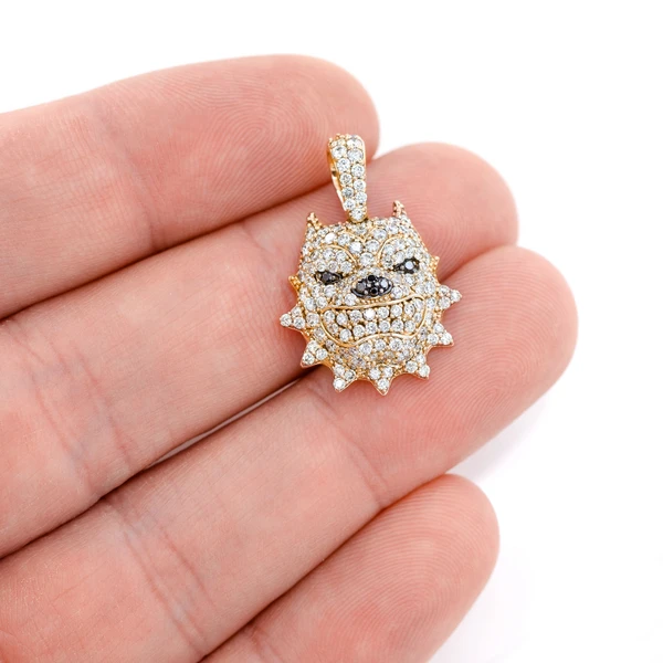 Pitbull Spike Collar Diamond Pendant 14k Solid Gold 1.25ctw 