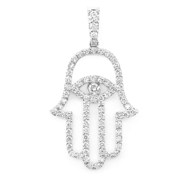 Open Hamsa Evil Eye Diamond Pendant 14k Solid Gold 0.85ctw